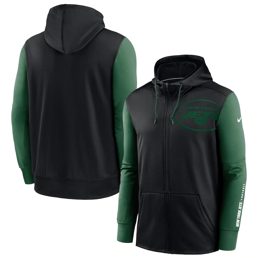 NFL Nike New York Jets Black Green Fan Gear Mascot Performance FullZip Hoodie->chicago bears->NFL Jersey